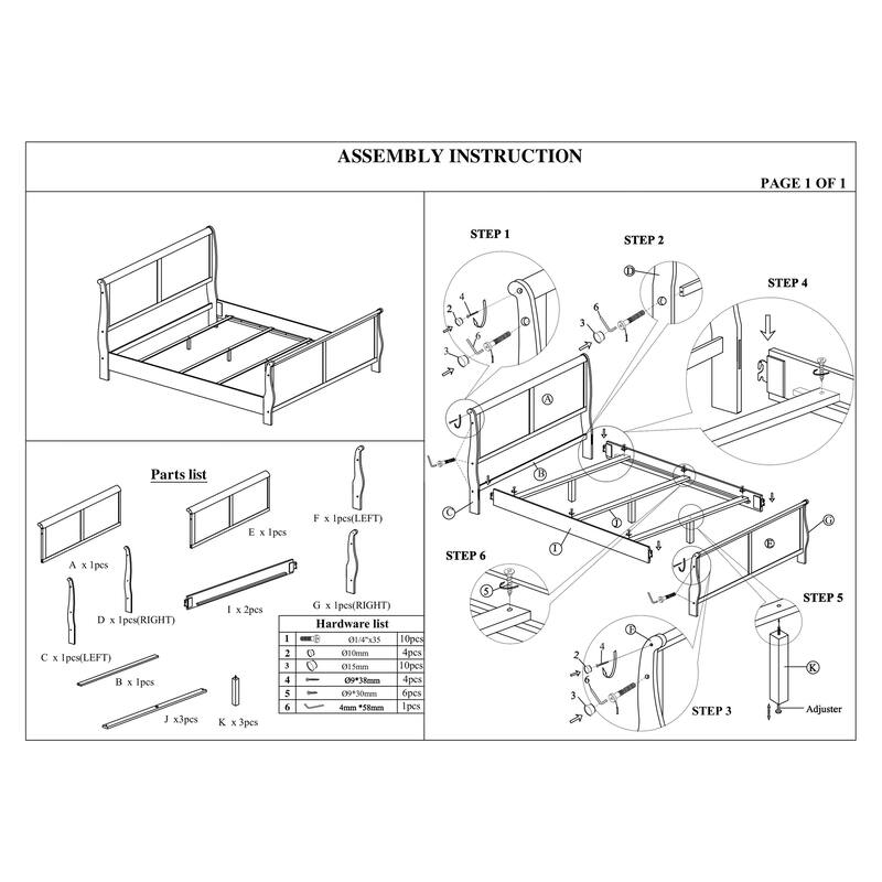 Modern Twin Size Sleigh Design Bedframe with Headboard and Footboard in Black