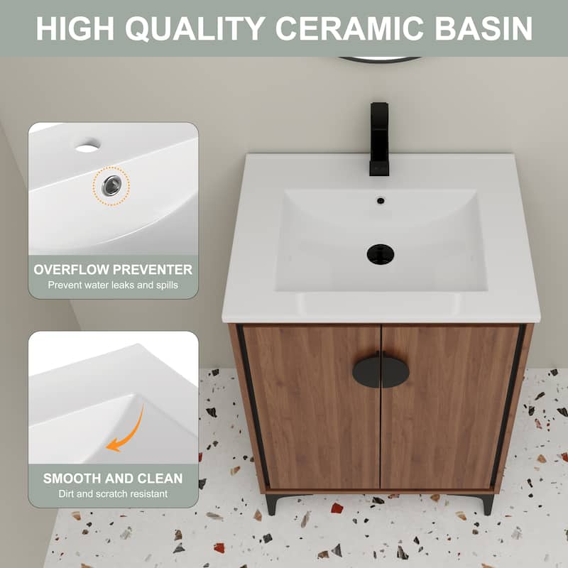 Beingnext 24"/30" Bathroom Vanity with Sink, Freestanding Bathroom Vanity with Soft Close Door and Adjustable Shelf