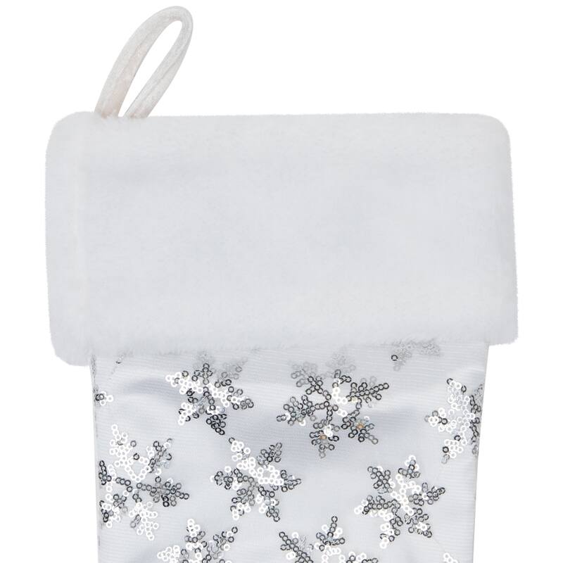 19 White and Silver Sequin Snowflake Christmas Stocking
