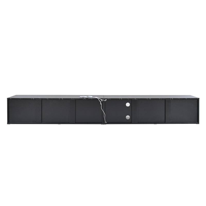 Modern 105" App-Controlled LED TV Stand with Faux Marble Top & Glass Doors