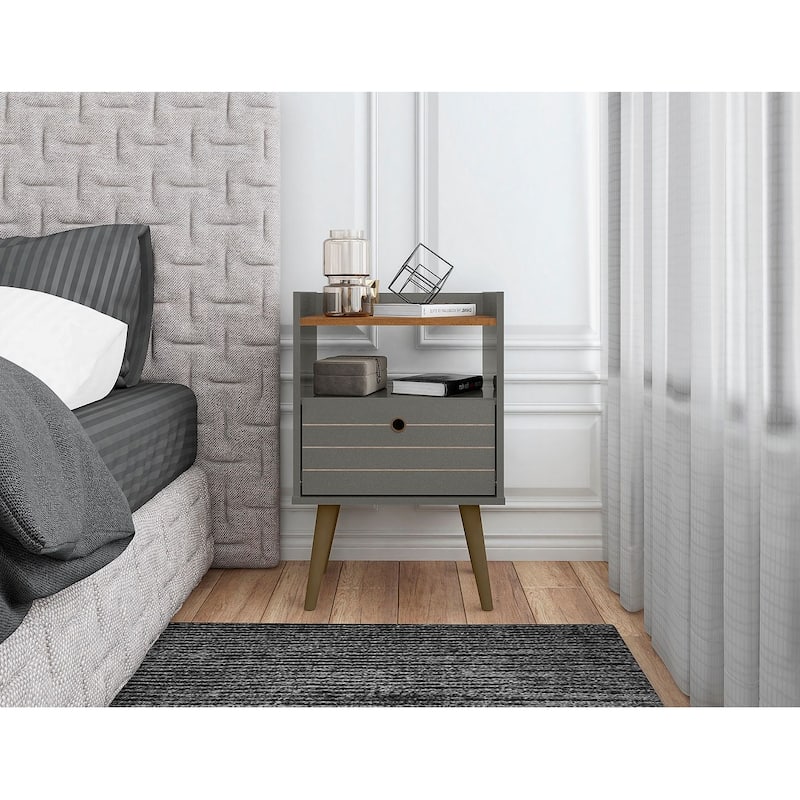 Manhattan Comfort Bogart Mid-Century Modern Nightstand - Grey