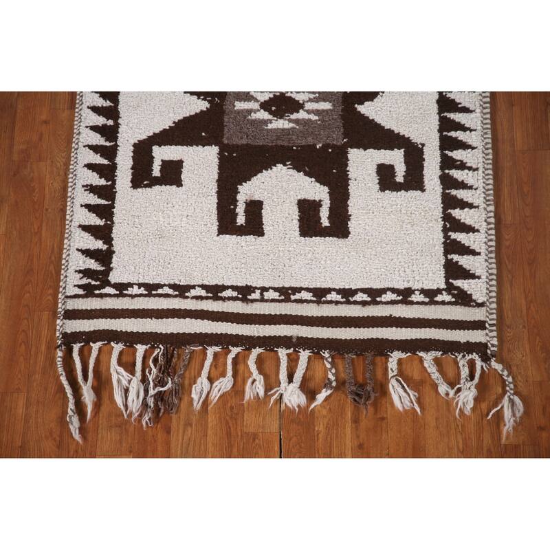 Natural Dye Tribal Beige Anatolian Runner Rug Hand-knotted Wool Carpet - 3'5"x 11'8"