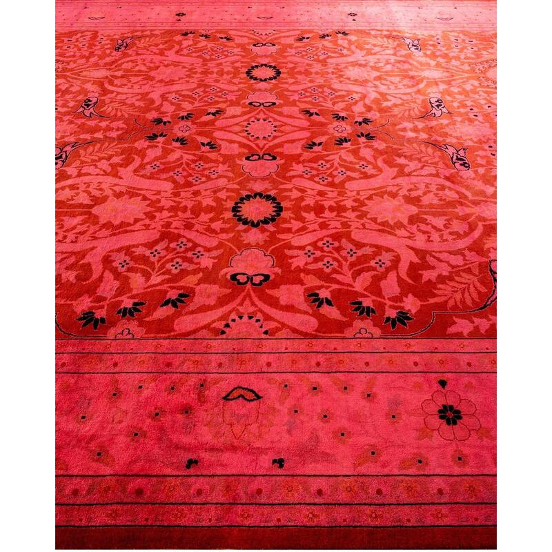 Overton Hand Knotted Wool Vintage Inspired Modern Contemporary Overdyed Pink Area Rug - 10' 2" x 14' 1"