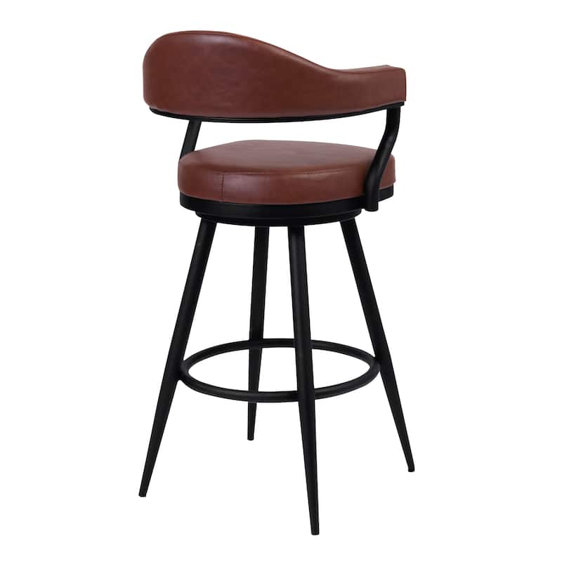 Amador Coffee Faux Leather and Black Metal Swivel Bar or Counter Stool