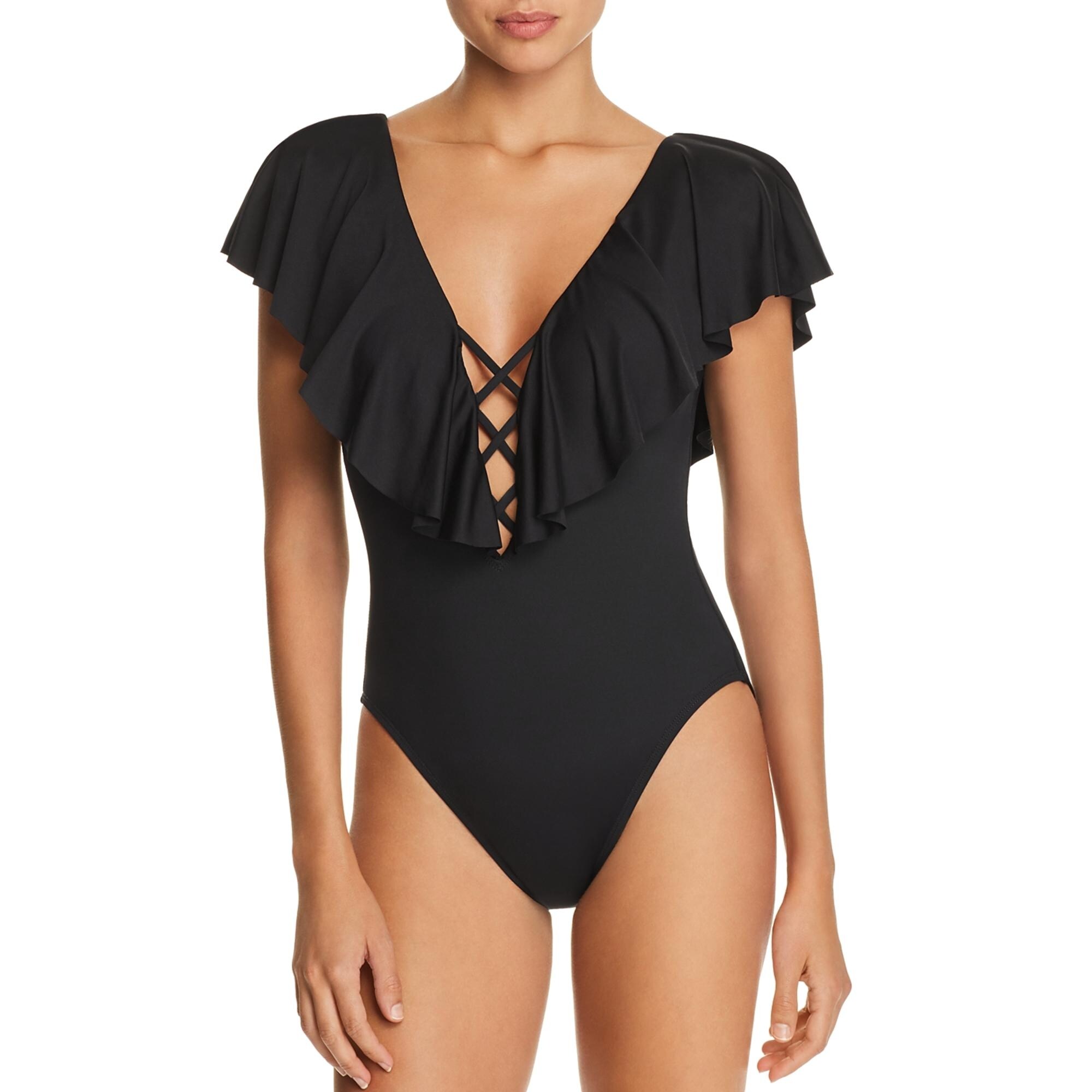 Shop La Blanca Womens Plunging High Leg One Piece Swimsuit Black