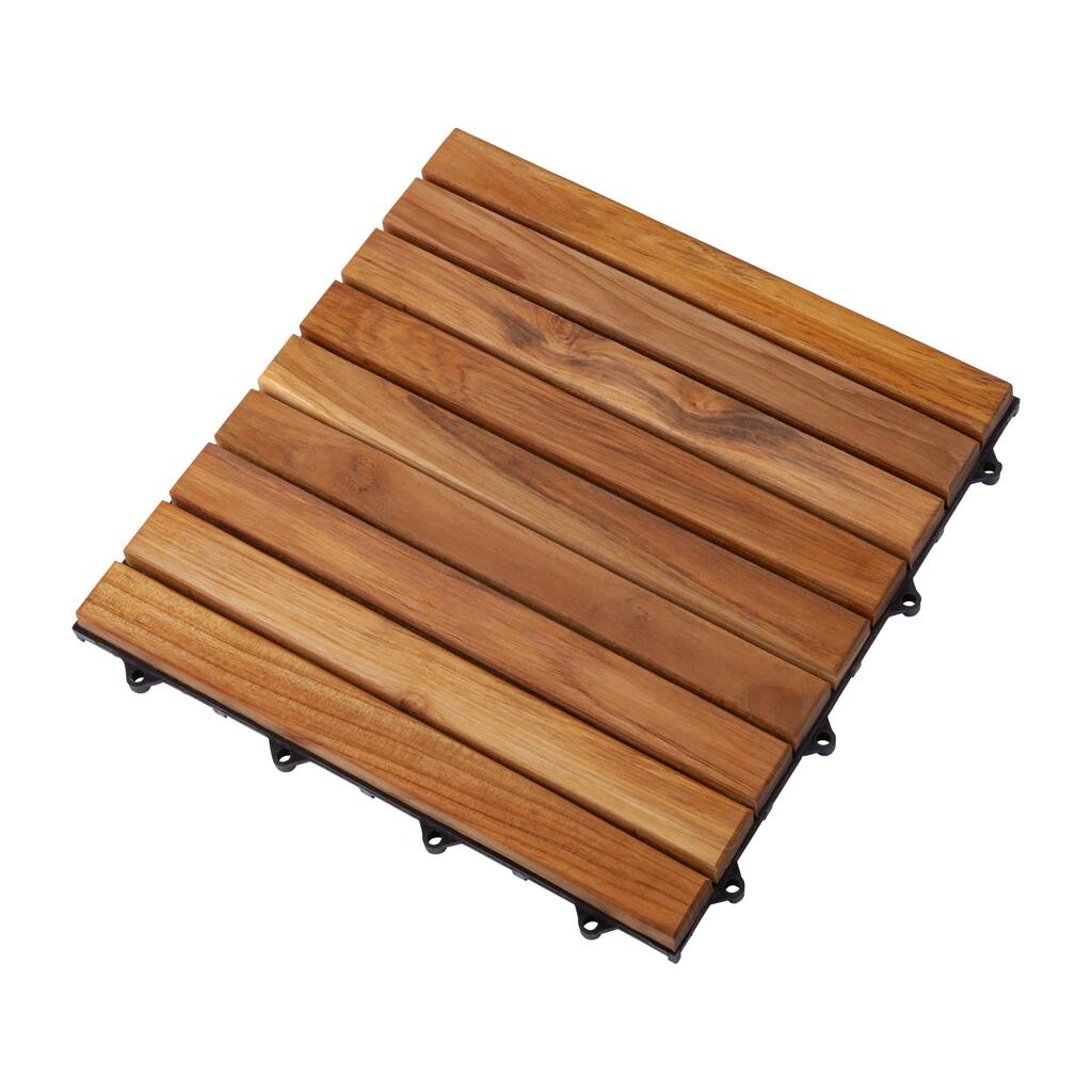Oiled Teak Wood 9-slat Square Interlocking Tile Set (Pack of 10)