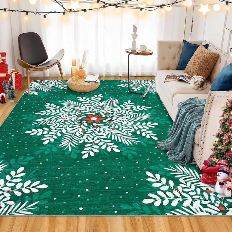 Christmas Snowflake Washable Area Rug, Floor Carpet for Holiday Decor, Green - 6*9ft