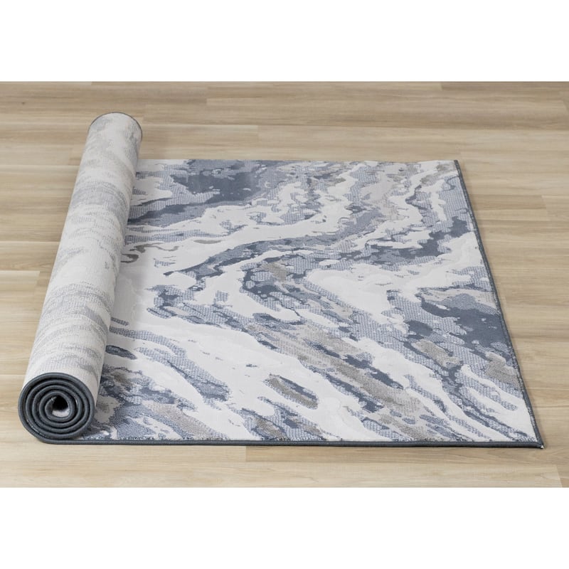 Isabelle Collection - Blue/White/Beige Rushing Water Rug - 5'3" x 7'7"