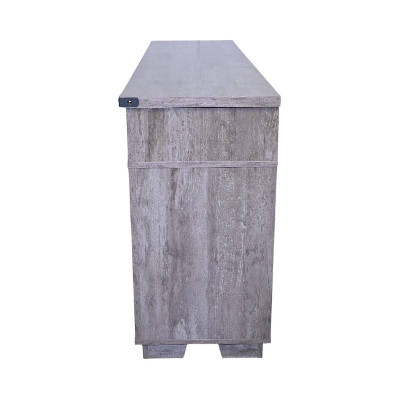 Country Style TV Stand LED TV Stand with Lron Mesh Barn Door and Y Decorative Strip, for Living Rooms, Antique Gray