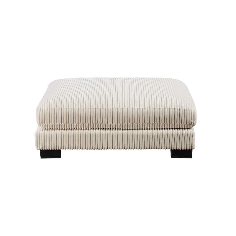 Rix 45 Inch Ottoman, Attached Seat Cushion in Beige Corduroy Fabric, Wood