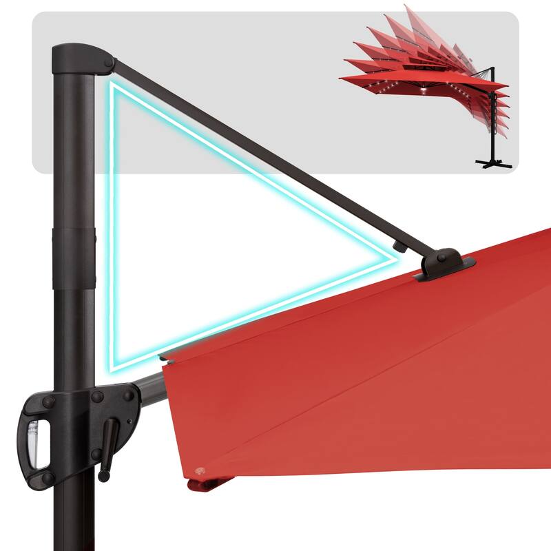 VredHom 11X11 FT Outdoor Square Cantilever Patio Umbrella Aluminum Solar LED Light with HDPE Base