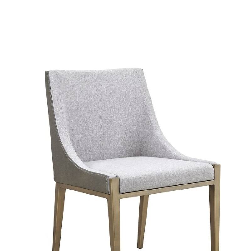Grey And Brass Upholstered Fabric Dining Side Chair - 23” x 21” x 32.50”