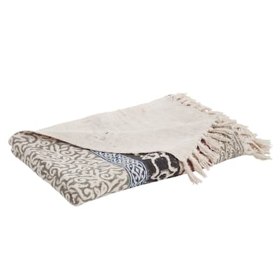 Throw Blanket With Block Print Design