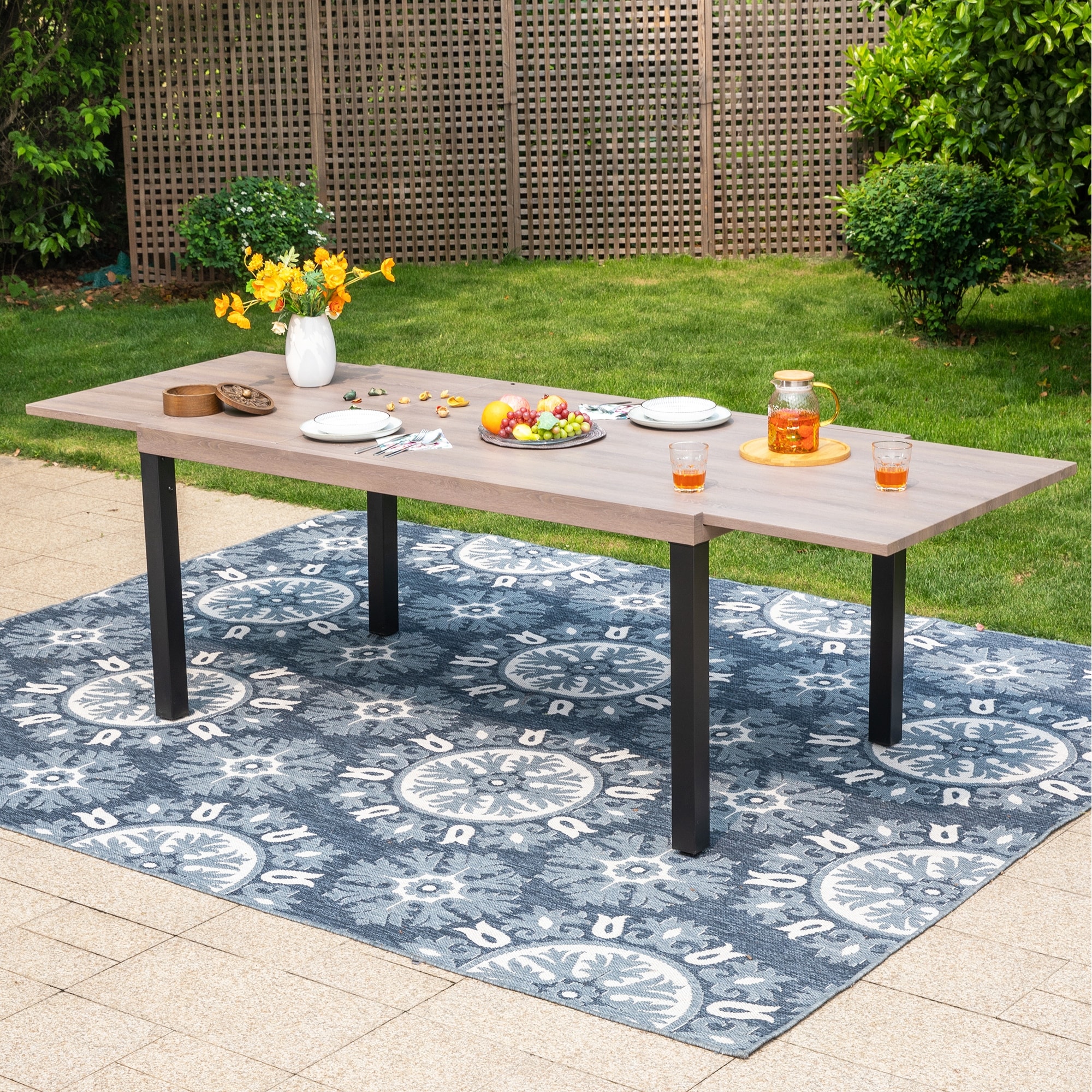 MAISON ARTS Outdoor Metal Rectangle Expandable Table Patio Dining Table for 6-8 Person