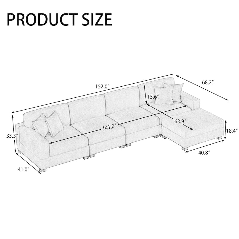 Oversized Chenille Modular Sectional Sofa Living Room Set with Ottoman