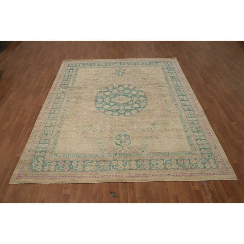 Hand Knotted Oriental 100% Wool Carpet Traditional Floral Brown Ziegler Area Rug - 9' 9'' X 8' 1''