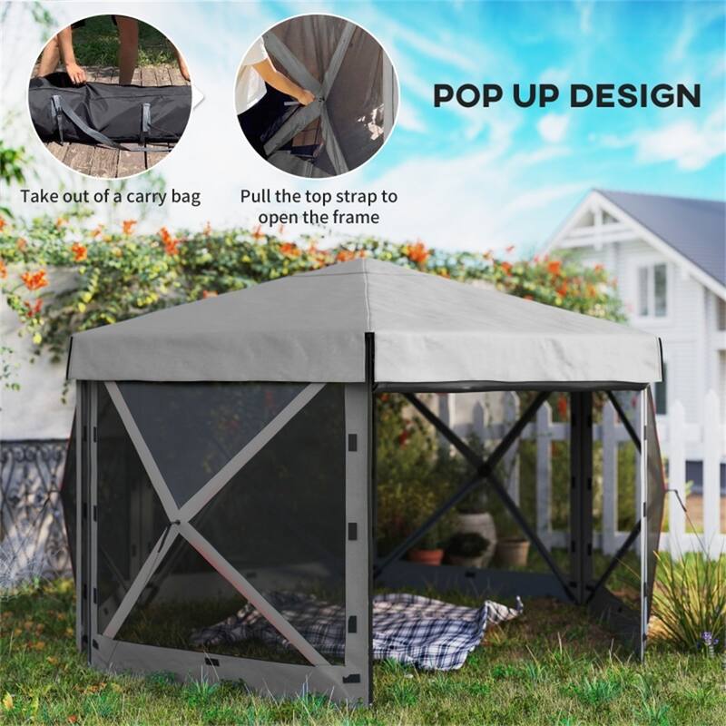 Dark Grey Oxford Fabric Fiberglass Canopy Tent 10-12 People - 70.9” L x 70.9” W x 86.6” H