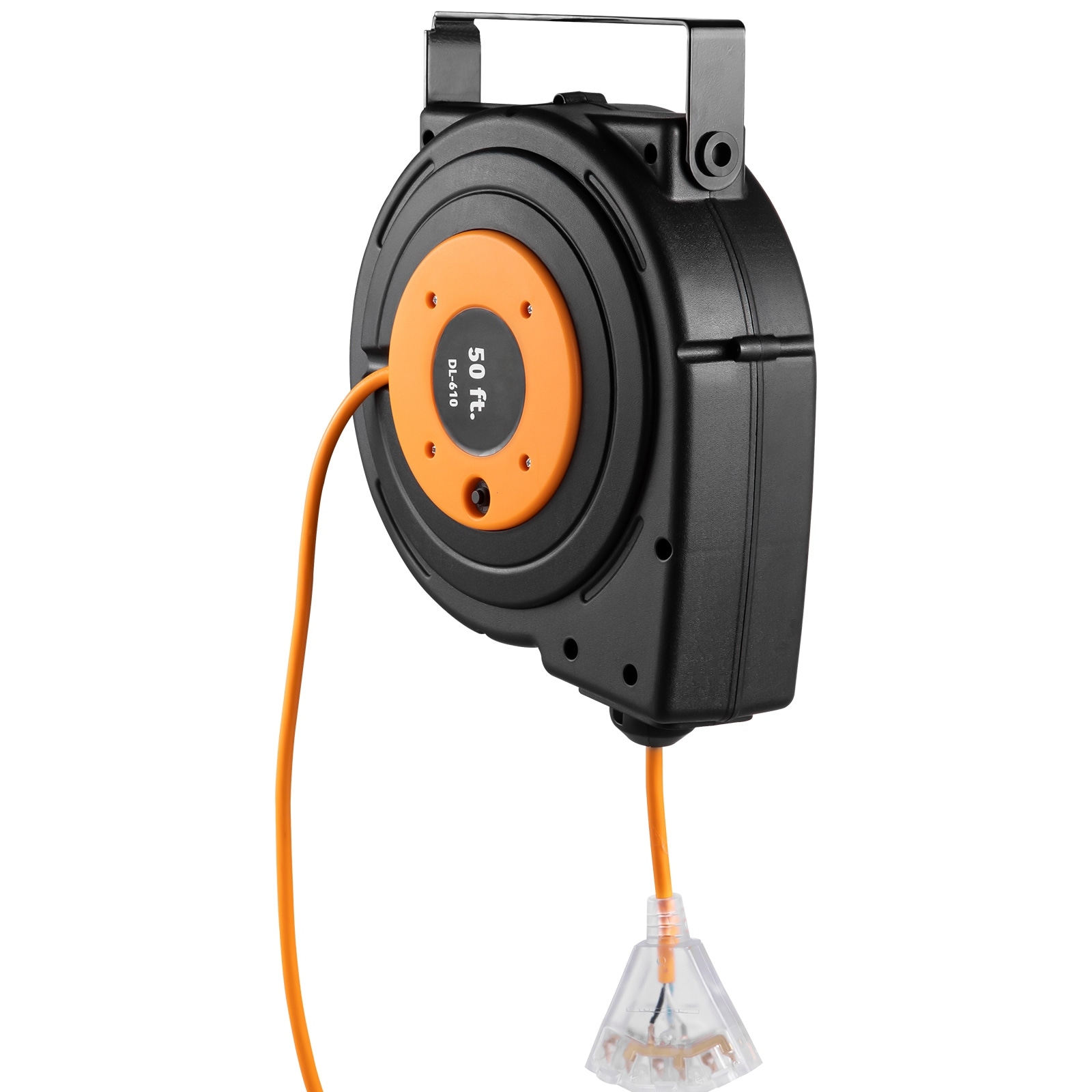 Tuspuzz Retractable Extension Reel, Power Cord with Lighted Triple Tap Outlet - 50 FT