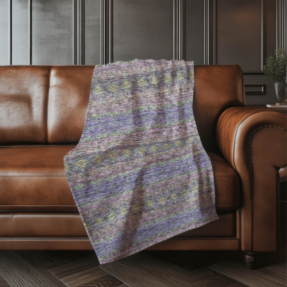 Premium Machine Washable Boho Stripes Sherpa Throw Blanket