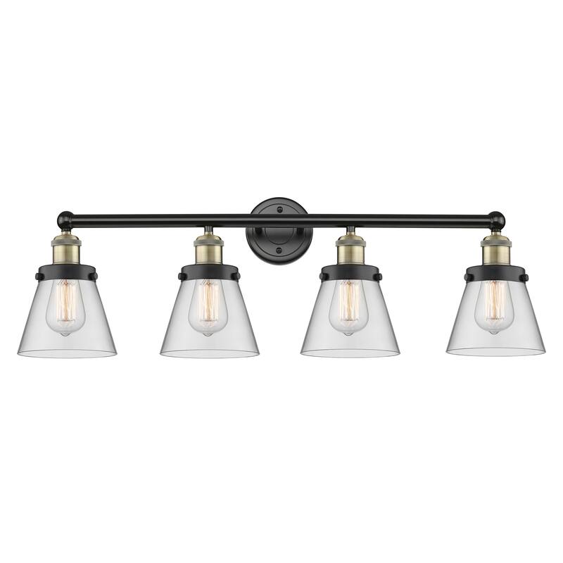 Innovations Lighting Cone - 4 Light 34" Bath Vanity Light - Clear/Black Antique Brass