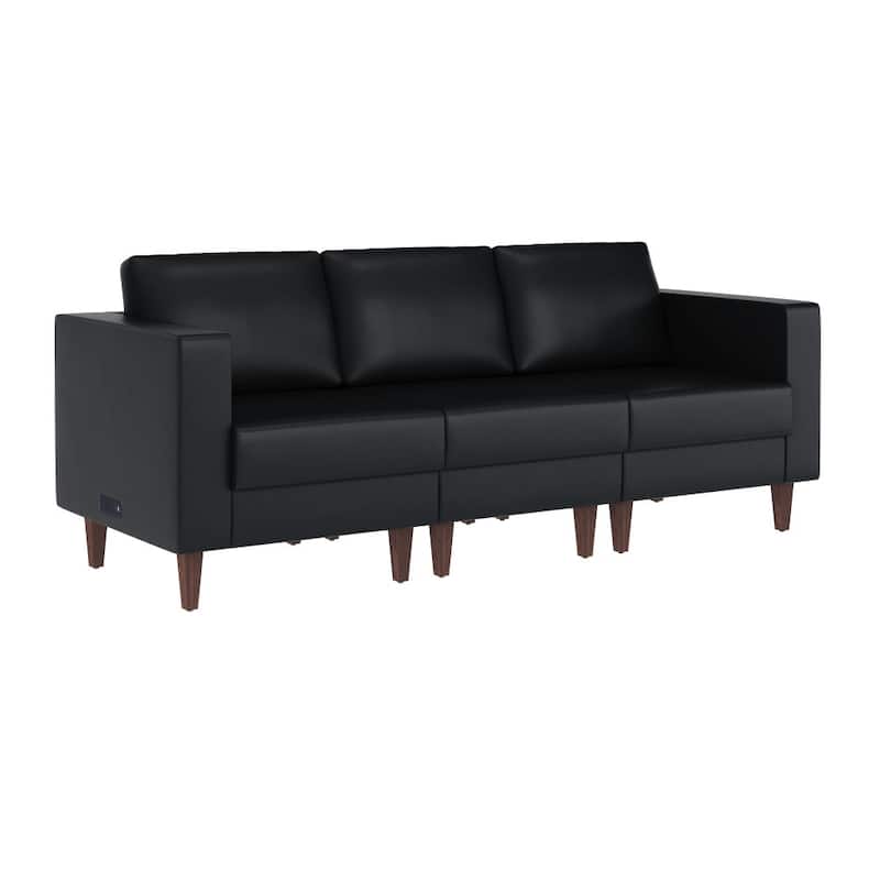 Commercial Reception Sofa with Outlets/USB/USB-C Ports - 28.25"W x 31.5"D x 31.75"H - Black