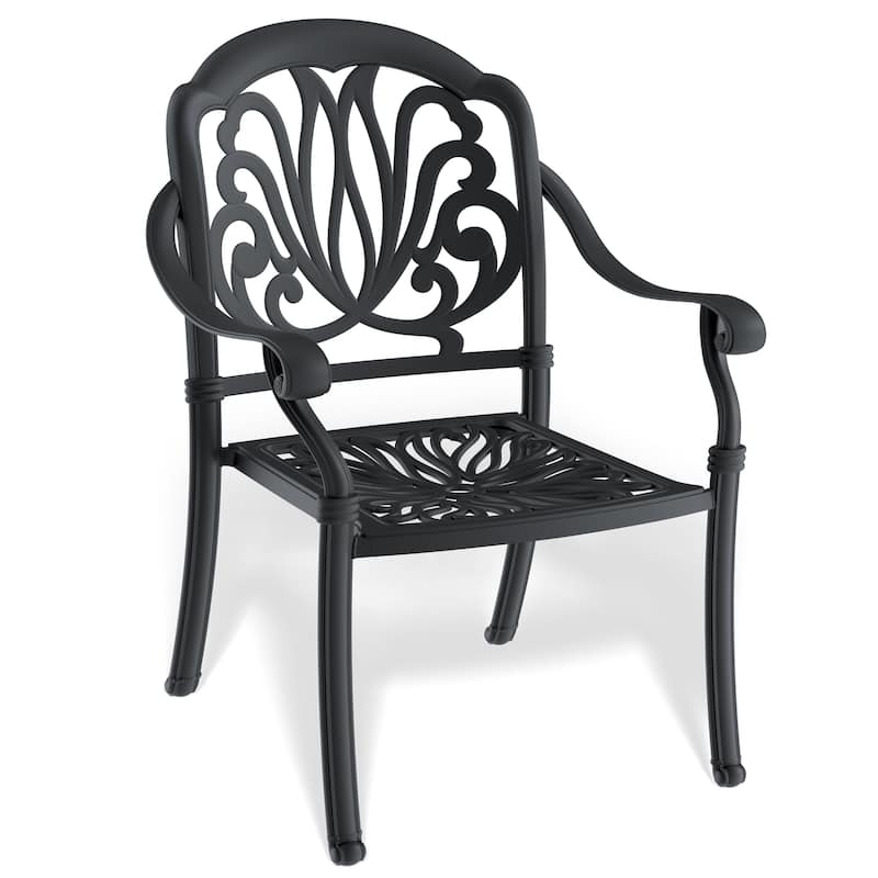 Outdoor 7 Piece All-Weather Cast Dining Set with 2 Swivel Chairs 4 Dining Chairs and Rectangular Table