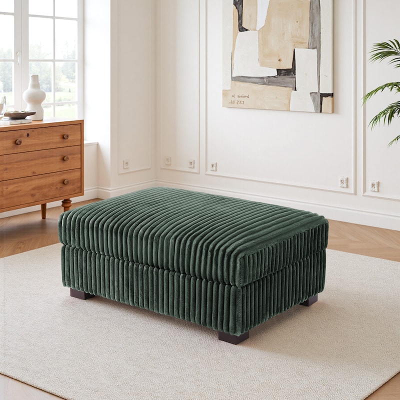 41" W Plush Corduroy Upholstered Rectangular Ottoman - Green