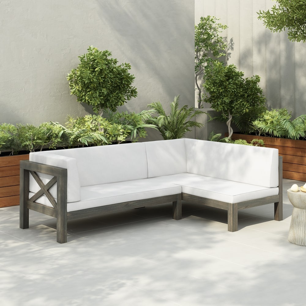 Brava Outdoor Acacia Wood X-Back Patio Sectional Sofa by Christopher Knight Home