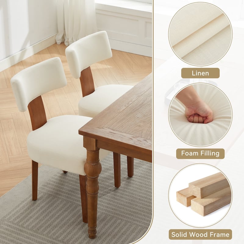 Set of 2 Upholstered Dining Chairs with Curved Backrest, Wooden Legs