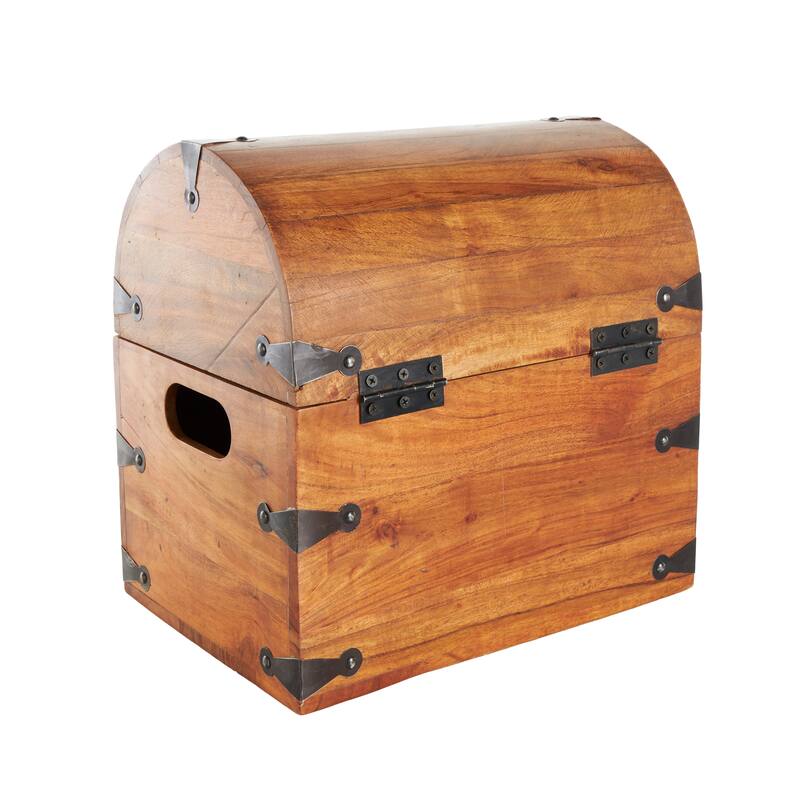 Brown Wood Handmade Arched Storage Chest Box with Black Metal Hardware