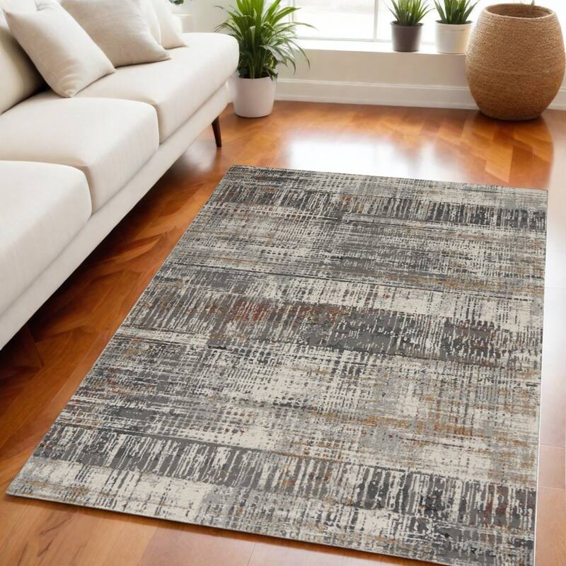 Power Loomed Abstract Modern Area Rug - 87' X '63' X '0.38 - 87' X '63' X '0.38 - Cream/Onyx - Rectangle