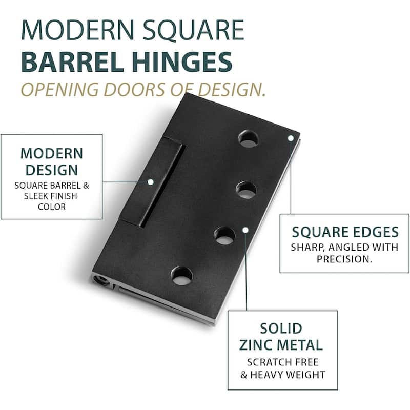 Mega Handles 4-Inch Square Barrel Hinges with Square Corner, Stainless Steel Interior Door Hinges for Bedroom, Bathroom, Cabinet