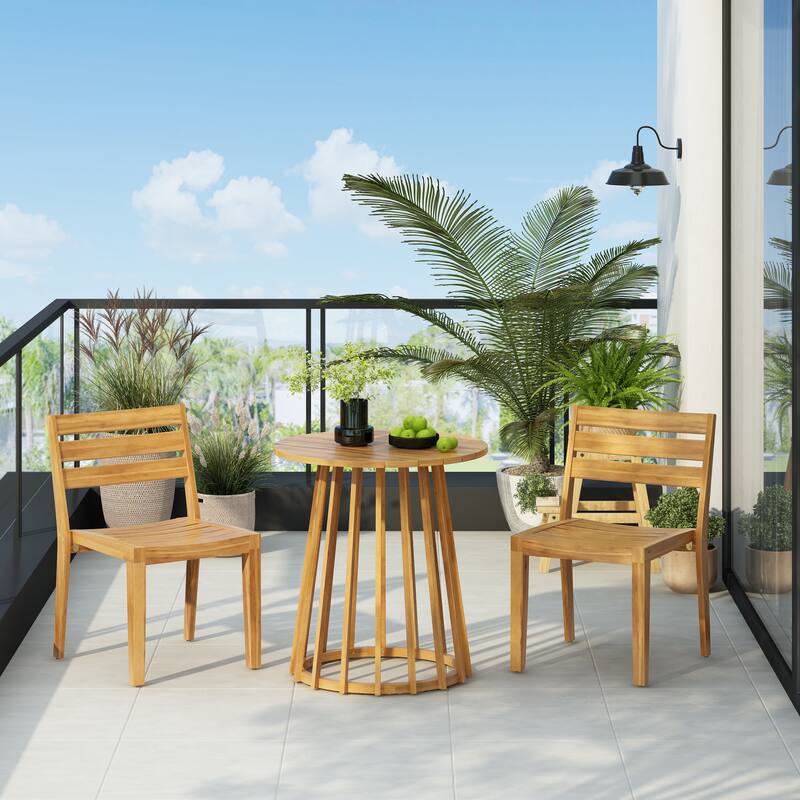 Roomfitters Outdoor Acacia Wood Dining Side Chairs, Patio Kitchen Seating Set of 2, Teak Finish - Teak