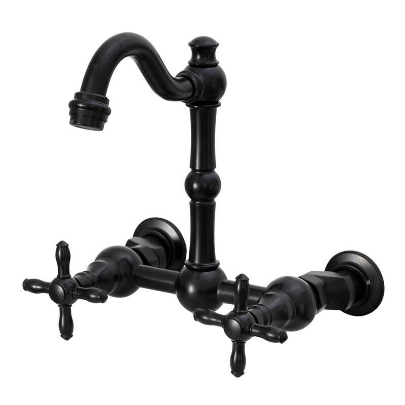 Akicon Bathroom Faucets - Wall Mount Bathroom Sink Faucet with 2 Cross Handles - Matte Black