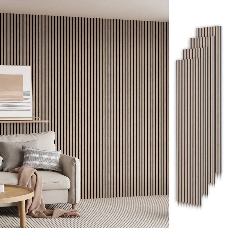 Soundproof Wood Slat Panels Acoustic Wall and Ceiling Panels - 4pcs x 106" x 12.6" - Walnut