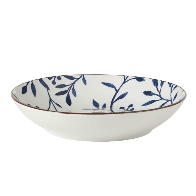 Gibson Home Palace Suite 16-Piece Dinnerware Set, Blue Floral Stoneware Plates & Bowls, Service for 4