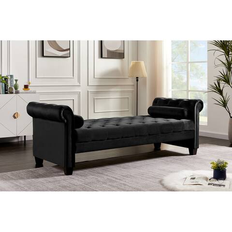 Modern Transitional Design Black Rectangular Large Sofa Stool with Solid Rubber Wood Feet and Wooden Frame for Living Room