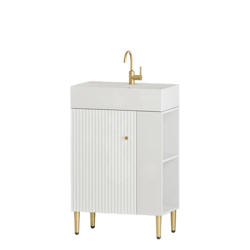 21.6" Open-Shelving Bathroom Vanity with Ceramic Sink, and Soft-Closing Door