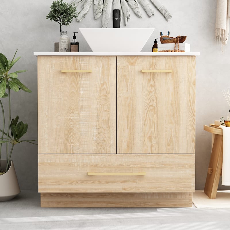 Contemporary Vanity Set Ceramic Basin and Chic Medicine Cabinet Combo - Vanity Only