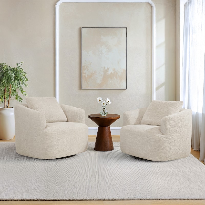 Upholstered Swivel Barrel Chair with Pillow