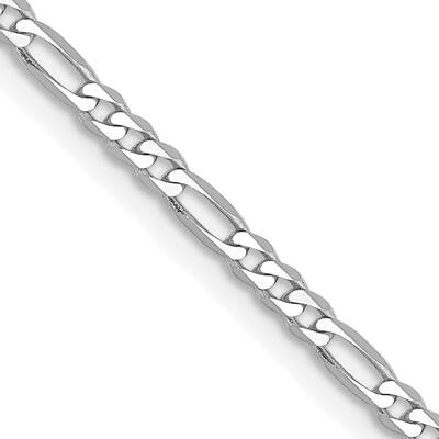 Curata 14k White Gold Solid 2.4mm Flat Figaro Chain Necklace (Lobster-claw) Options: 16 18 20