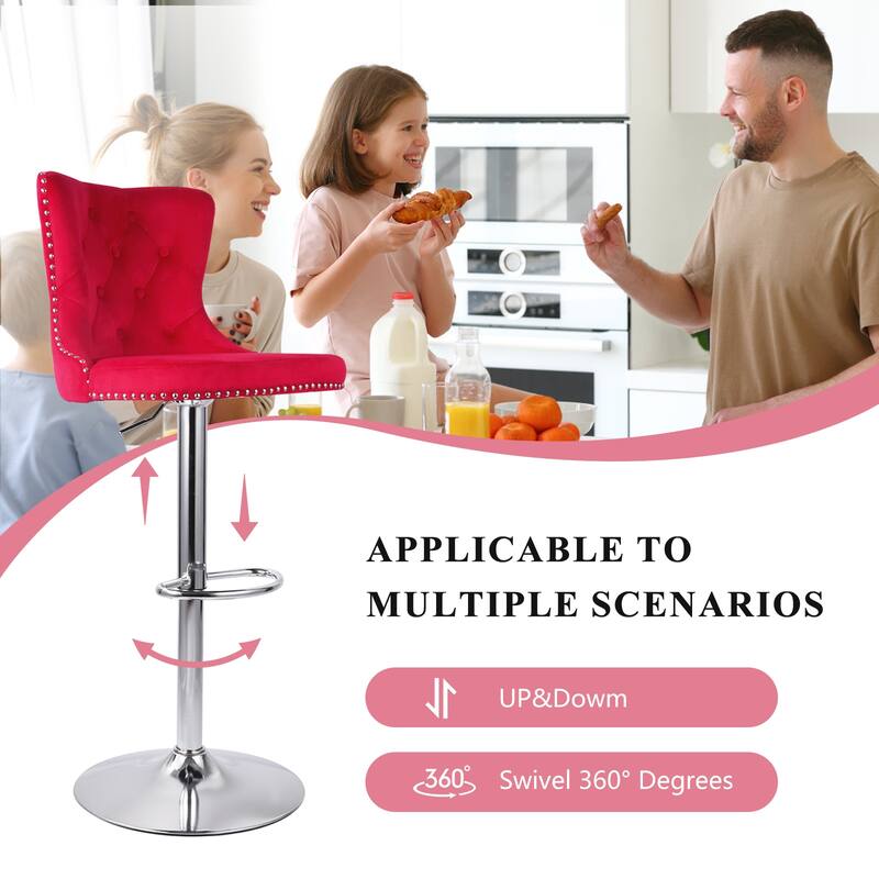 Velvet Swivel Bar Stools,Modern Bar Stools with High Back and Metal Footrest,Adjustable Swivel Barstools (Set of 2)