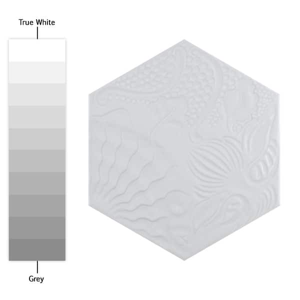dimension image slide 0 of 2, Merola Tile Gaudi Lux Hex White 8-1/2" x 9-3/4" Porcelain Floor and Wall Tile