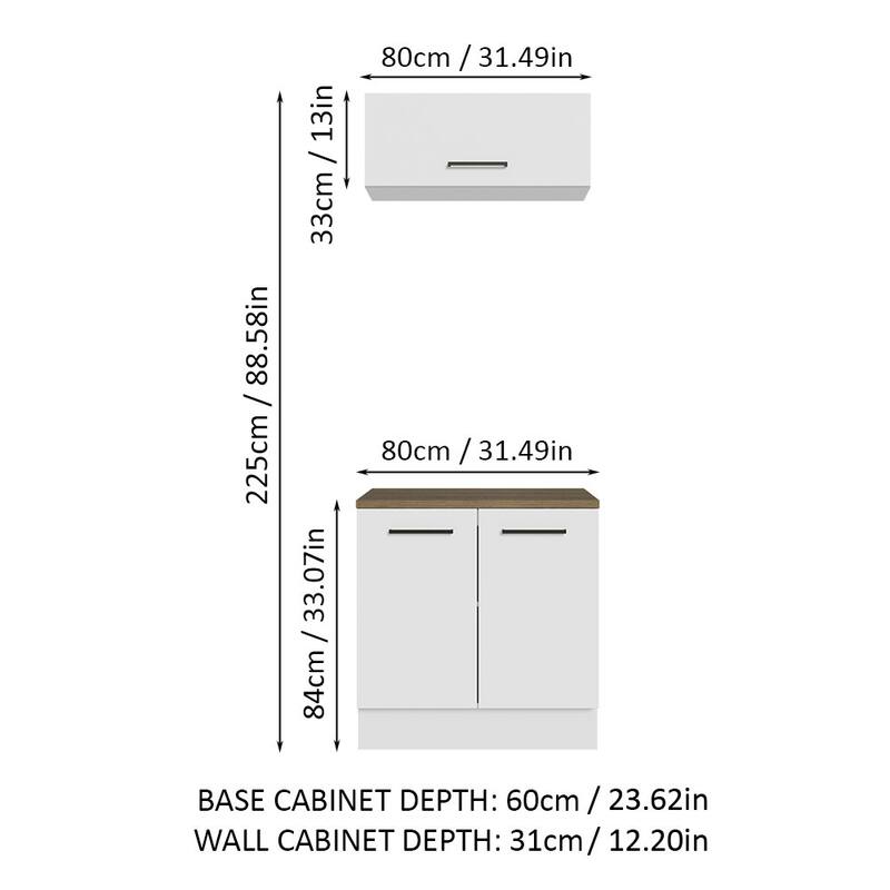Madesa 2-Piece Garage and Utility Room Storage Cabinet Set 31 Inch Base Cabinet and 31 Inch Slim Wall Cabinet Modular - White