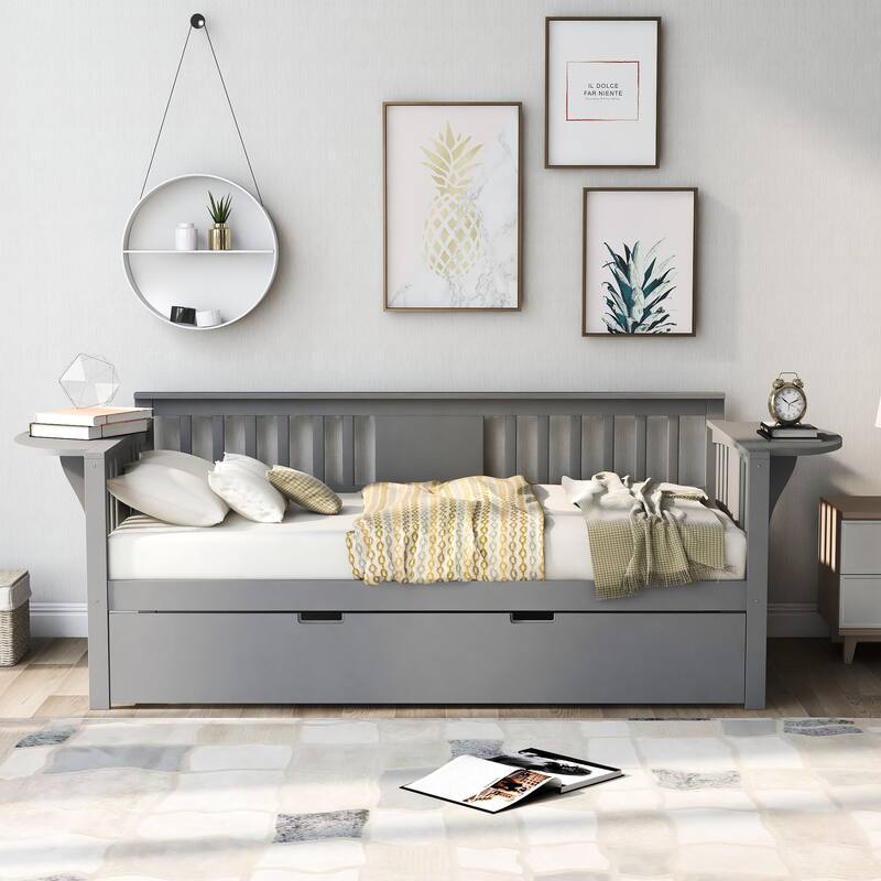 Multi-Functional Daybed with Trundle and Storage Side Tables for Bedroom or Living Room