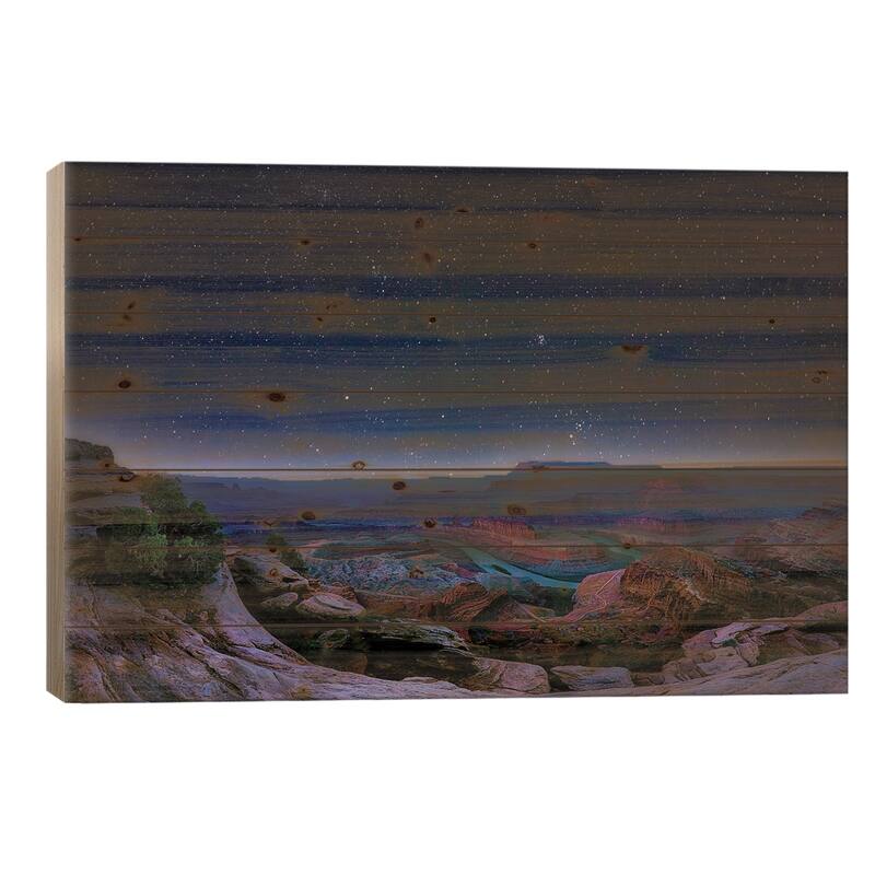 Horseshoe Bend At Night Arizona Print On Wood by OLena Art - Multi-Color - 18x26x1.5