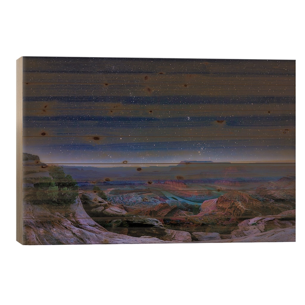 Horseshoe Bend At Night Arizona Print On Wood by OLena Art - Multi-Color