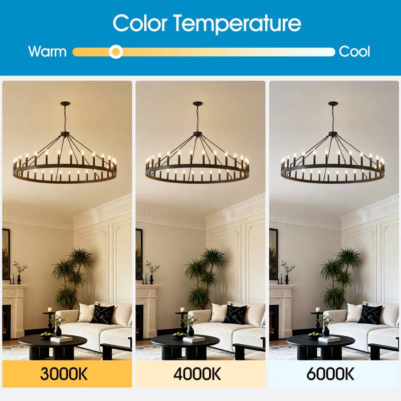 53.15 Inch Matte Black Wagon Wheel Chandelier With 30 Light (No Bulbs)-E12