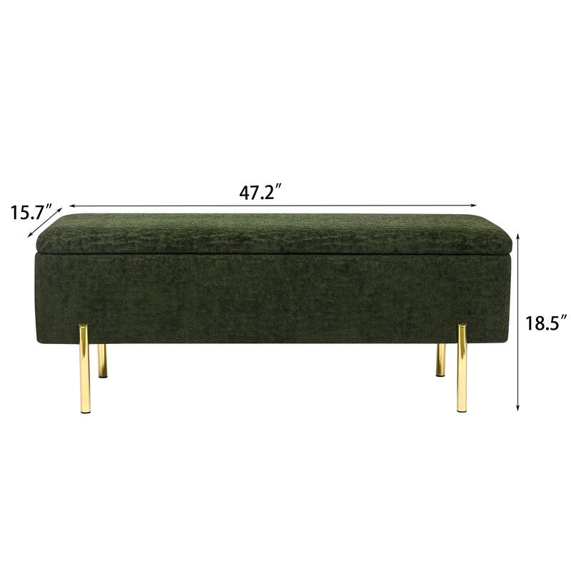 Adeco Storage Ottoman Bench 47 Inches Upholstered Bed End Bench