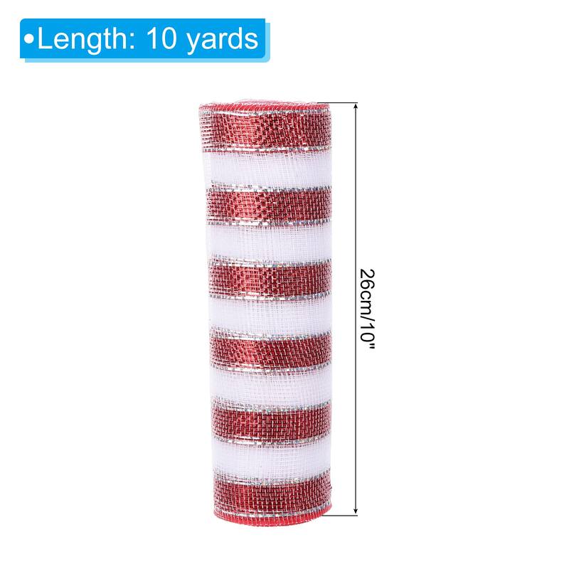 1pcs Deco-Mesh, 10 Inch x 10 Yard Deco-Mesh Ribbon Roll Foil Metallic - Red White
